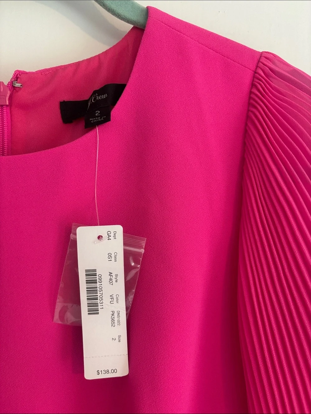 J. Crew Hot Pink Pleated Sleeve A-Line Dress
